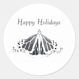 Monarch outline, happy holidays classic round sticker