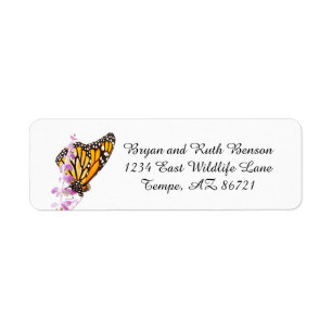 Monarch perched on Lavender Label