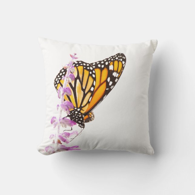 Monarch perched on lavender throw pillow (Front)