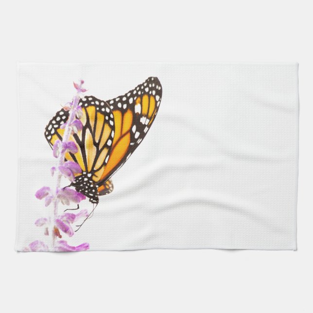 Monarch perched on lavender towel (Horizontal)
