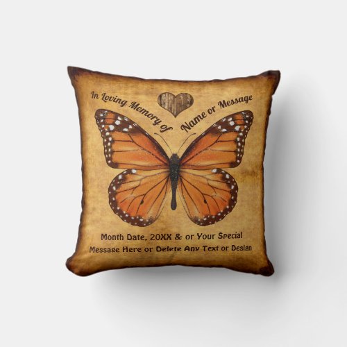 Monarch Vintage Look Butterfly Memorial Gifts Throw Pillow