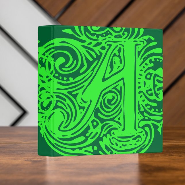 Monarchia Green  "A" Binder (Monogram Binder Initial Binder Letter A Binder Fancy Font Monarchia Green A Binder Photo Binder )