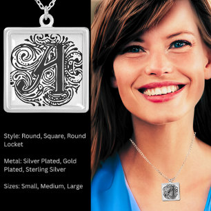 Monarchia Monogram Black Letter A Square Silver Plated Necklace