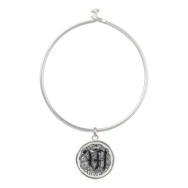 Monarchia Monogram Letter W Initial Alphabet W Bangle Bracelet (Front)