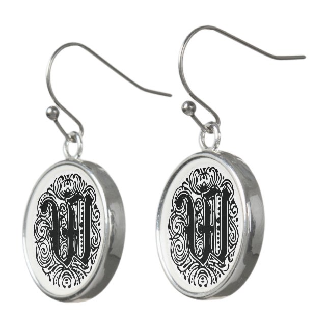 Monarchia Monogram Letter W Initial Alphabet W Earrings (Angled)