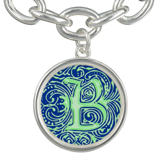 Monarchia Raised Green Letter "B" Charm Bracelet (Design)