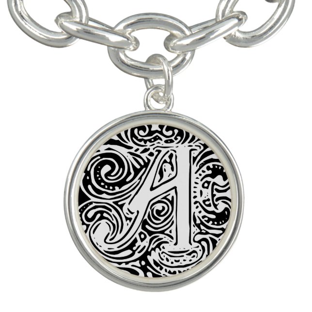 Monarchia White Letter "A" Round Charm Bracelet (Design)