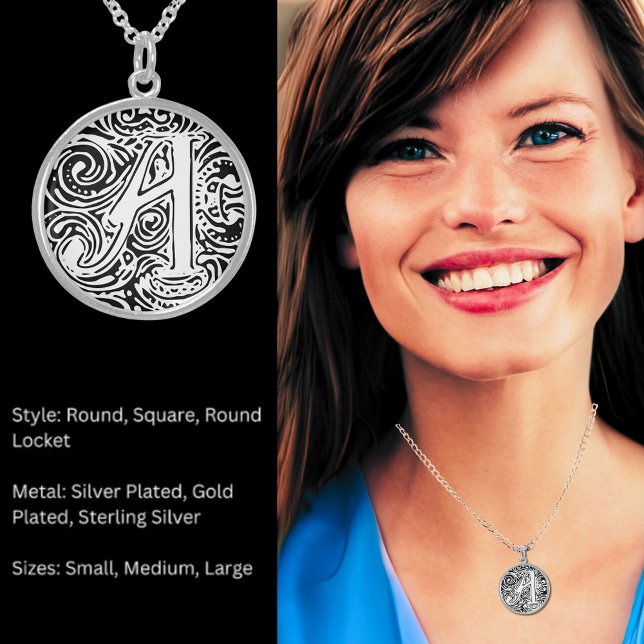 Monarchia White Letter "A" Round Sterling Silver Necklace (Monarchia White Letter "A" Round Sterling Silver Necklace)