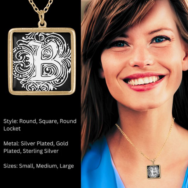 Monarchia White Letter "B" Square Gold Plated Necklace (Monarchia White Letter "B" Square Gold Plated Necklace)