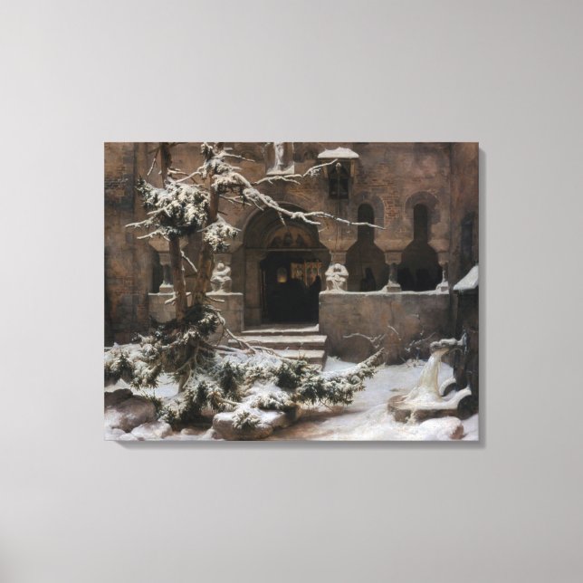 Monastery in Winter Snow (by Karl Lessing) Canvas Print (Front)