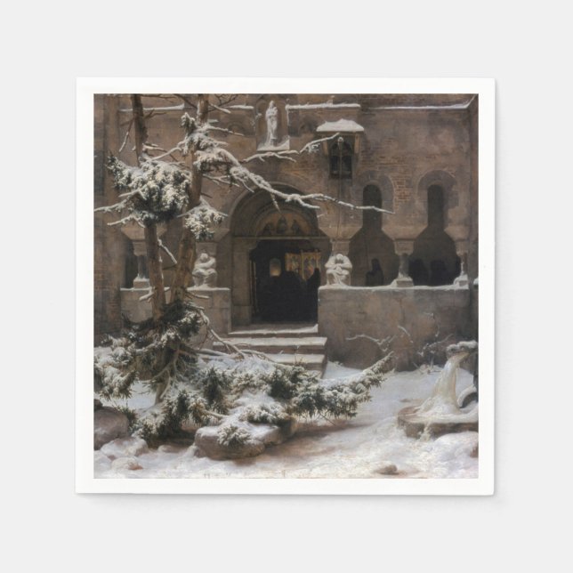 Monastery in Winter Snow (by Karl Lessing) Napkins (Front)