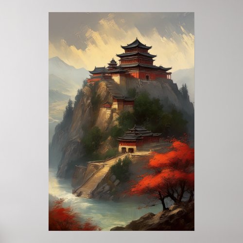 Monastery on Rocky Heights Poster
