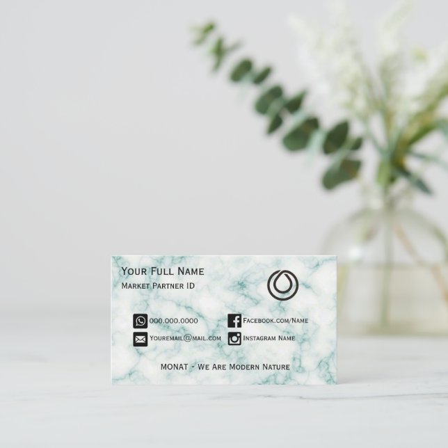 MONAT Green Marble Business Card (Standing Front)