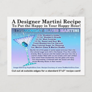 Monday Blues Martini Recipe Postcard