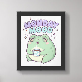 Monday Mood Frog Matte Poster Cute Sleepy Coffee F