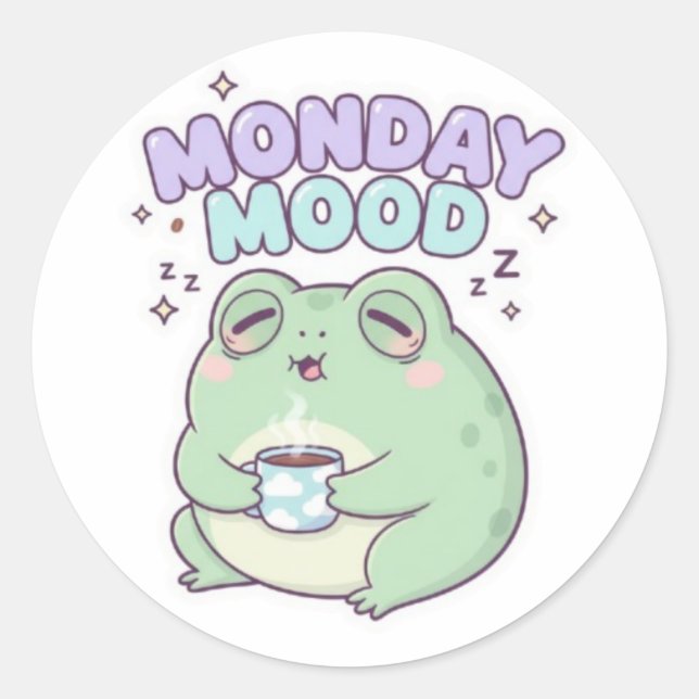 Monday Mood Frog Sticker Cute Sleepy Coffee Frog K (Front)