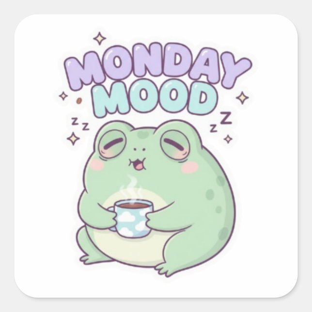 Monday Mood Frog Sticker Cute Sleepy Coffee Frog K (Front)