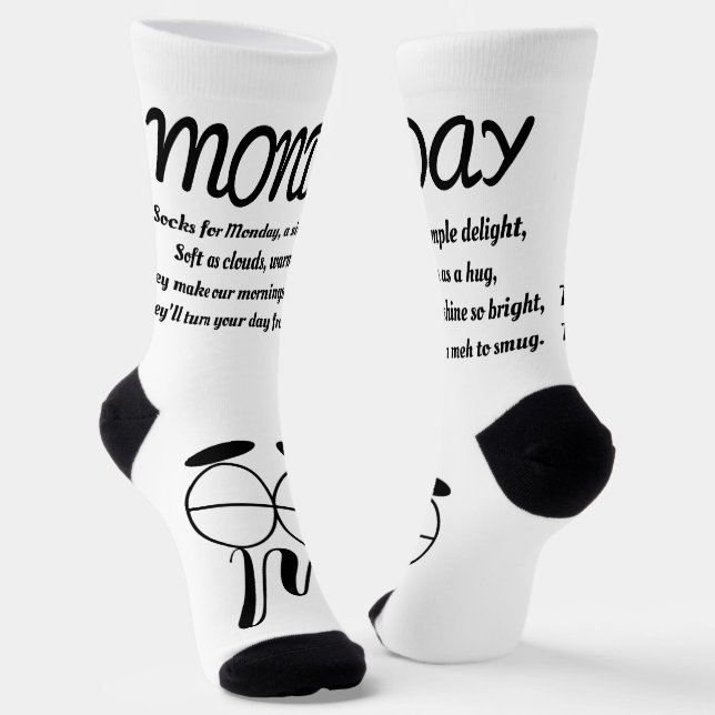 Monday Poem Socks - Trendy, Funny, White&Black (Angled)