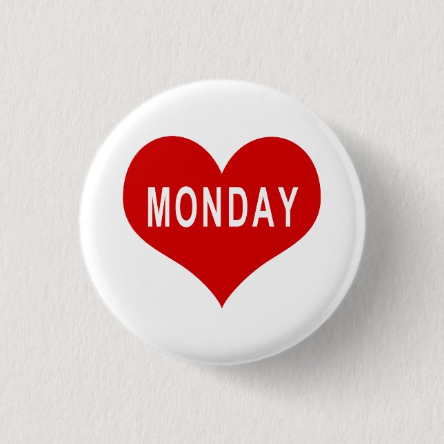 MONDAY Red Love Heart Button (Front)
