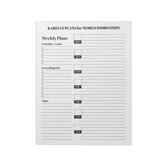 Monday Start Weekly Notepad Functional Lined  (Rotated)