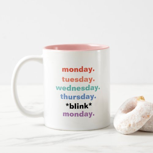 Monday Tuesday Blink Weekdays Funny Humor Two_Tone Coffee Mug