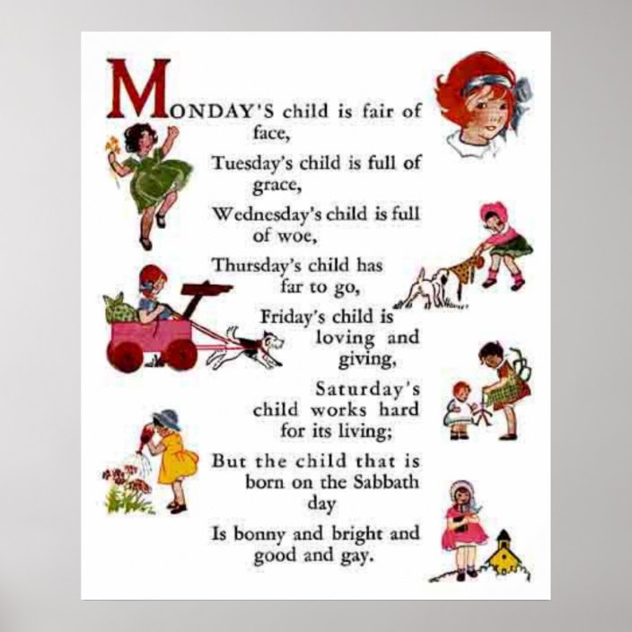 Monday's Child Poem Poster | Zazzle.com