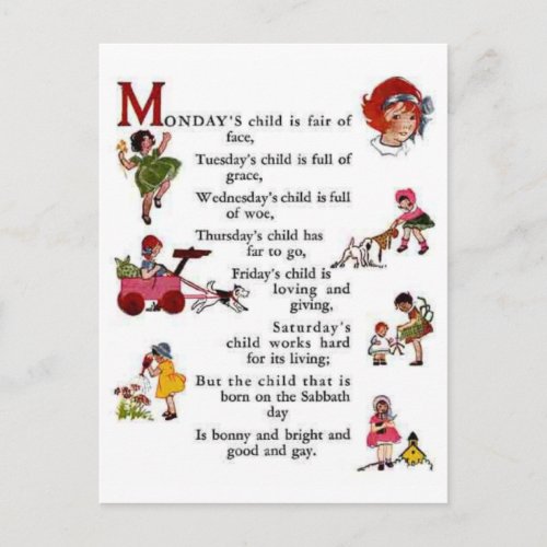 Mondays Child Postcard