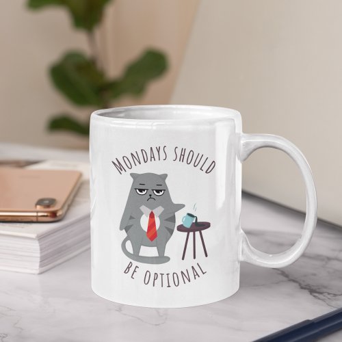 Mondays Should Be Optional Cat Two_Tone Coffee Mug