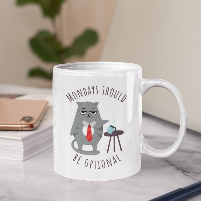 Mondays Should Be Optional Funny Grumpy Office Cat Two-Tone Coffee Mug (Creator Uploaded)