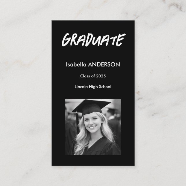Mondern Black and White Graduation  Business Card (Front)