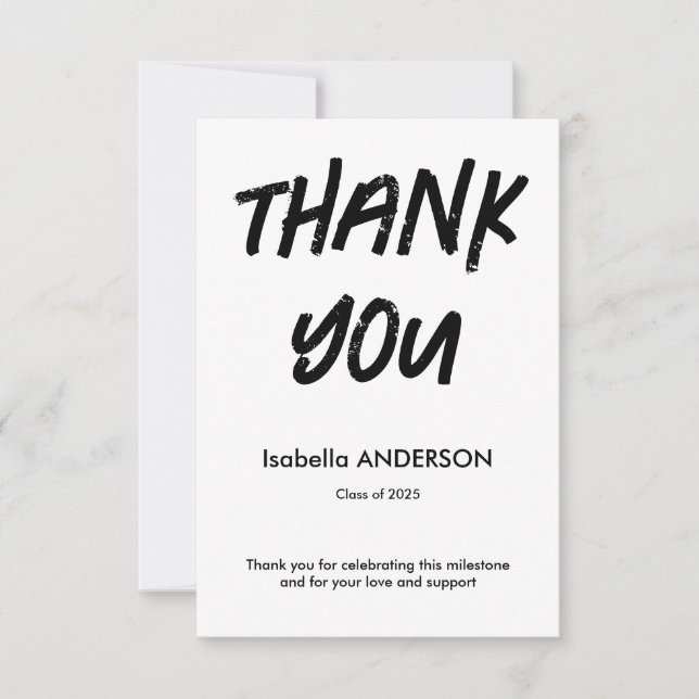 Mondern Black and White Graduation  Thank You Card (Front)