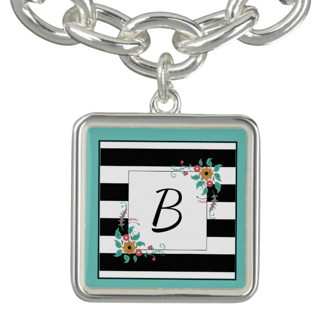 Mondern Black Stripes and Floral Monogram Bracelet (Design)