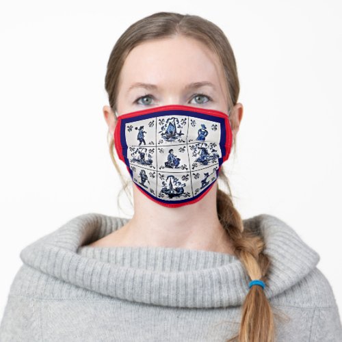 Mondmask Delft Blue Red Frame Adult Cloth Face Mask