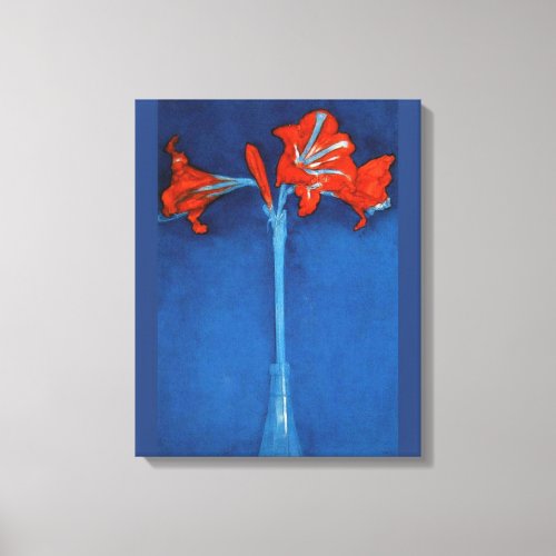 Mondrian _ Amaryllis on Blue Background Canvas Print