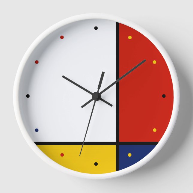 Mondrian Art Geometric Colors Clock (Front)
