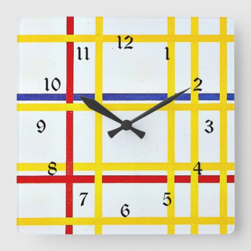 Mondrian art New York City I Square Wall Clock