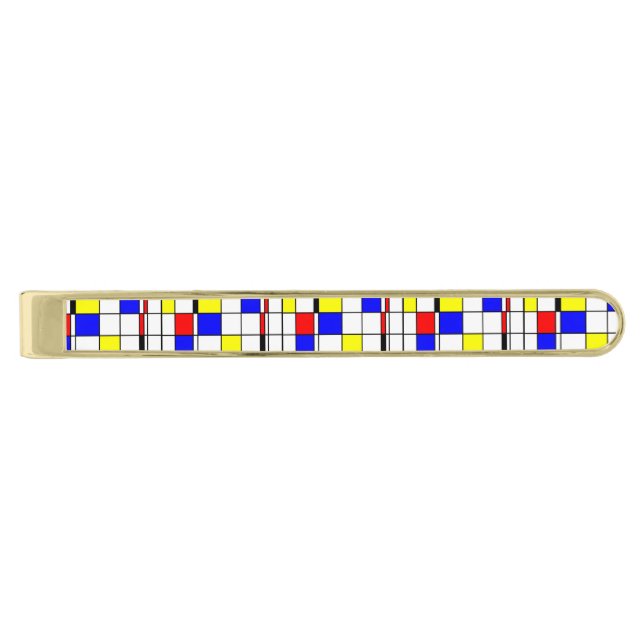 Mondrian art style gold finish tie bar (Front)