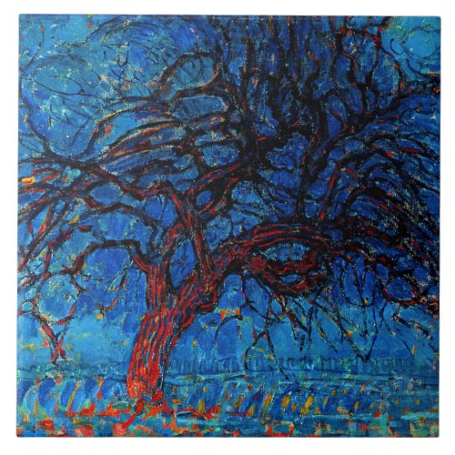 Mondrian _ Avond Evening Red Tree Ceramic Tile