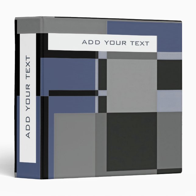 Mondrian Blue Grey Abstract Modern Minimal 3 Ring Binder (Front/Spine)
