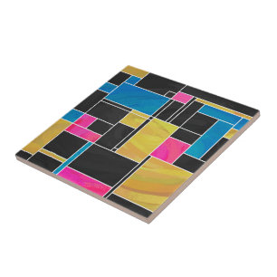 Mondrian Blue Pink Black Print Ceramic Tile