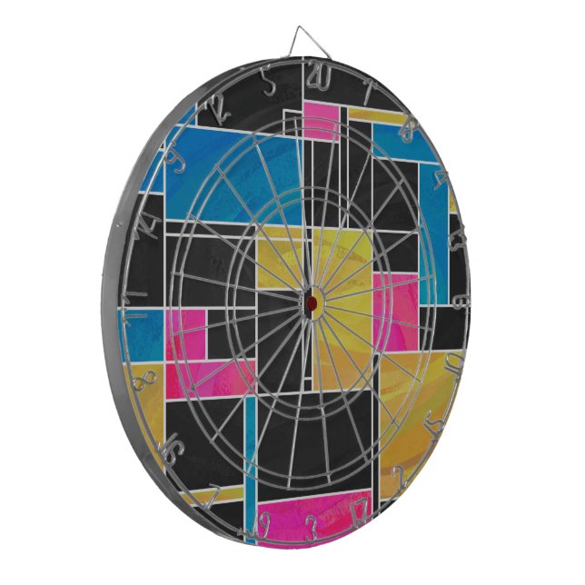 Mondrian Blue Pink Black Print Dart Board (Front Left)