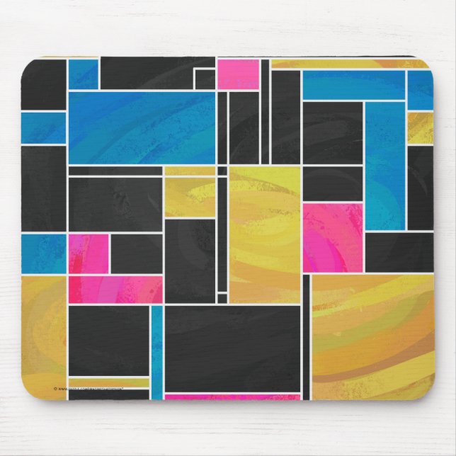 Mondrian Blue Pink Black Print Mouse Pad (Front)