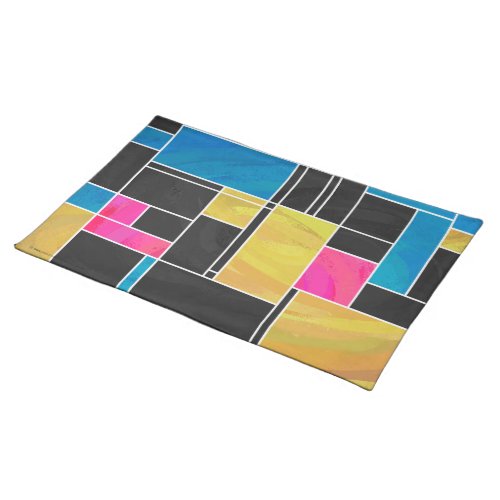 Mondrian Blue Pink Black Print Placemat