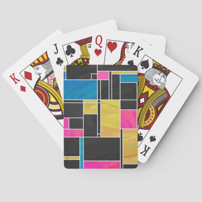 Mondrian Blue Pink Black Print Poker Cards (Back)