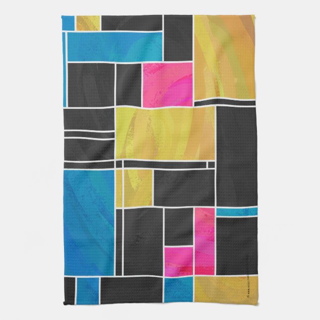 Mondrian Blue Pink Black Print Towel (Vertical)
