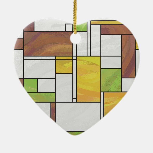Mondrian Brown Yellow Green Print Ceramic Ornament (Back)