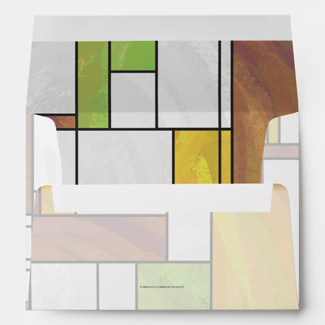 Mondrian Brown Yellow Green Print Envelope (Back (Bottom))