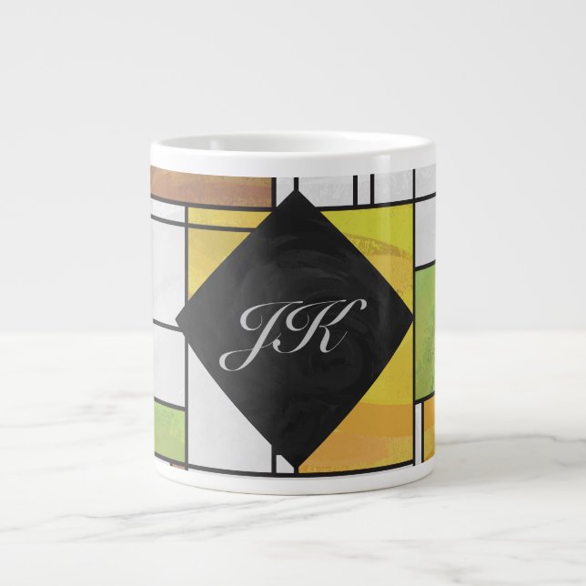 Mondrian Brown Yellow Green Print Giant Coffee Mug (Front)