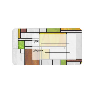 Mondrian Brown Yellow Green Print Label