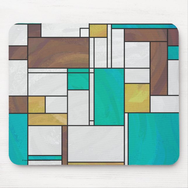 Mondrian Brown Yellow Teal Print Mouse Pad (Front)